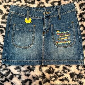 Banana Chippy A Jolly Monkey Vintage Retro Denim Skirt w/ Patches